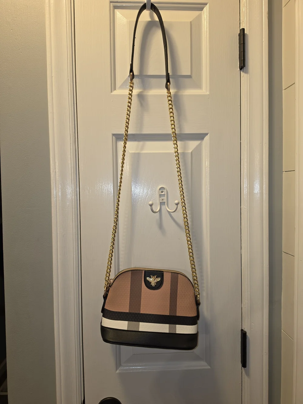 Bee-Emblem Tan and Black Crossbody Bag - Picture 1 of 2